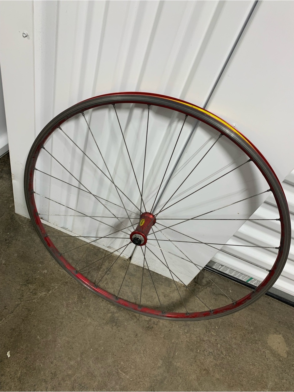 700c Mavic Helium SUP Front Wheel Rim 26H Radially Laced, 100mm, Red Anodized